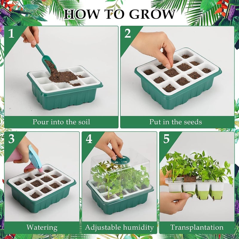 Ryscam Seed Starter Tray with Grow Light, 48 Cells Indoor Seed Starter Kit, Flexible Silicone Seedling Starter Trays, Germination Tray Kit with Humidity Dome & Lids(4in Height), Reusable & Dishwasher Safe - Image 5